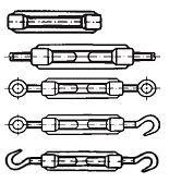 DIN 1480 - Муфта стяжная кованая (открытый тип) SP = без дополнительных деталей (рама) SPAE = с двумя приваренными наконечниками SPRR = с двумя кольцами SPRH = крюк-кольцо SPHH = с двумя крюками